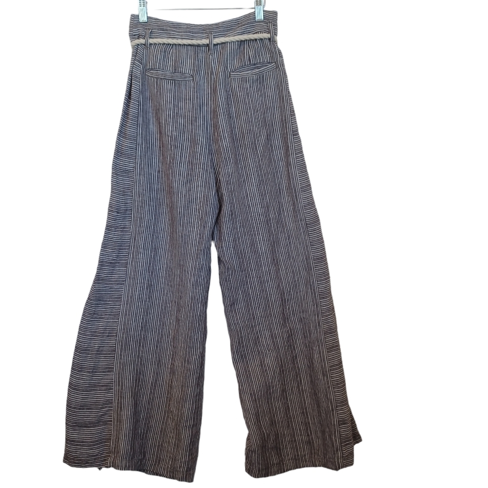 Ett Twa Anthropologie Striped Wide Leg Pants Brown White Rope Belt Tassel Size 2 - Picture 13 of 15